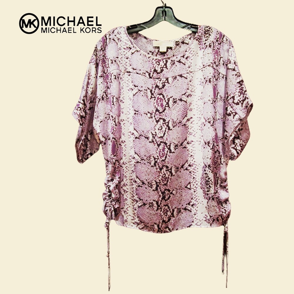 MICHAEL Michael Kors Snake Print Ruched Drawstring Satin Feel Top M NEW